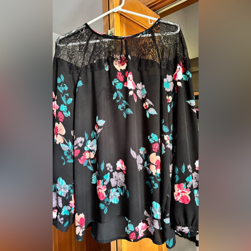 Apt. 9 Black Lace Top with Floral Accents